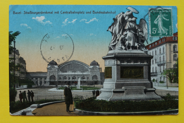 Ansichtskarte Basel / Bundesbahnhof / 1911 / Centralbahnplatz – Tram – Bahnhof – Straßenansicht